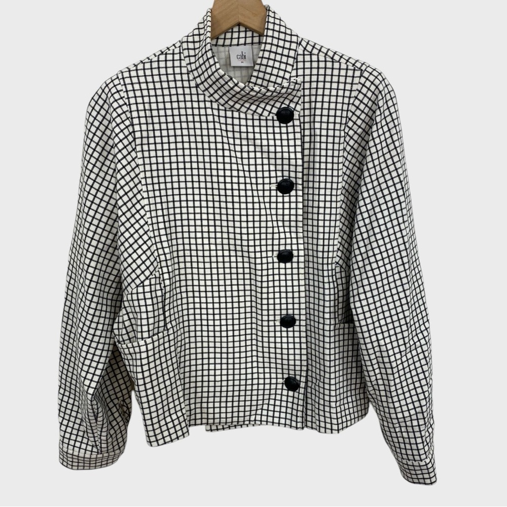 Cabi White Black Windowpane Jacket Size Medium